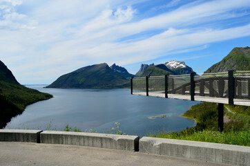 lookout point bridge with mountain and fjord landscape island of senja arctic circle
