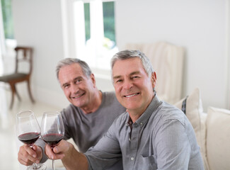 Portrait of senior men toasting wine glasses