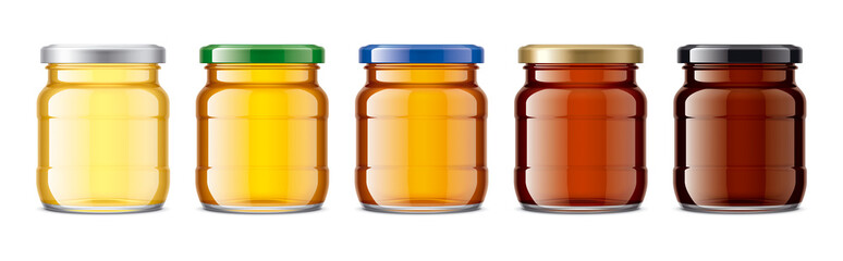 Set of Glass Jars with Honey. 