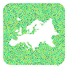 Map of Europe collage created with rounded rectangle and hole. Vector map of Europe collage of dots in different sizes and green color tones. Created for political and education posters.