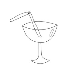 Hand drawn glass, wineglass, glassful. In doodle style. Isolated on white background Line, sign of rest, rest, leisure, work at home, comfort, online education, home lifestyle, interior.