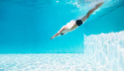 Man diving into swimming pool - obrazy, fototapety, plakaty