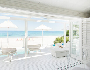 Patio overlooking beach and ocean