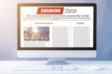 Fototapeta na wymiar news on a computer screen. Mockup website. Newspaper and portal on internet.