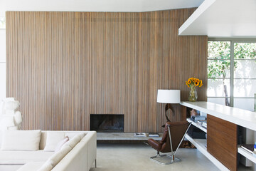 Wooden wall of modern living room