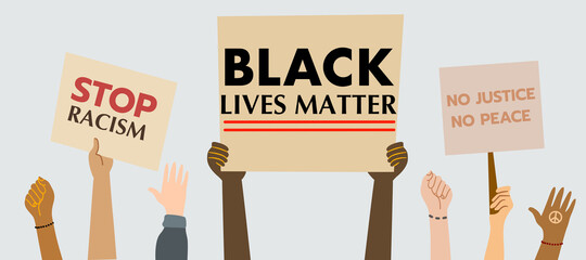 Black lives matter banner. Stop racism. people protesting their right vector illustration.