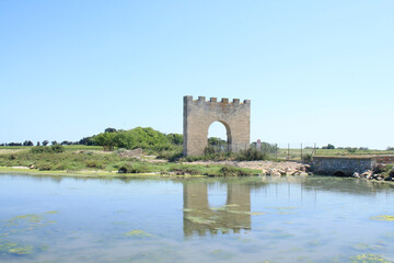 Triumphal arch of Villeneuve les Maguelone, a seaside resort in the south of Montpellier, Herault, France
