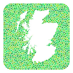 Map of Scotland mosaic designed with rounded rectangle and hole. Vector map of Scotland mosaic of circle elements in various sizes and green shades. Designed for patriotic and abstract posters.