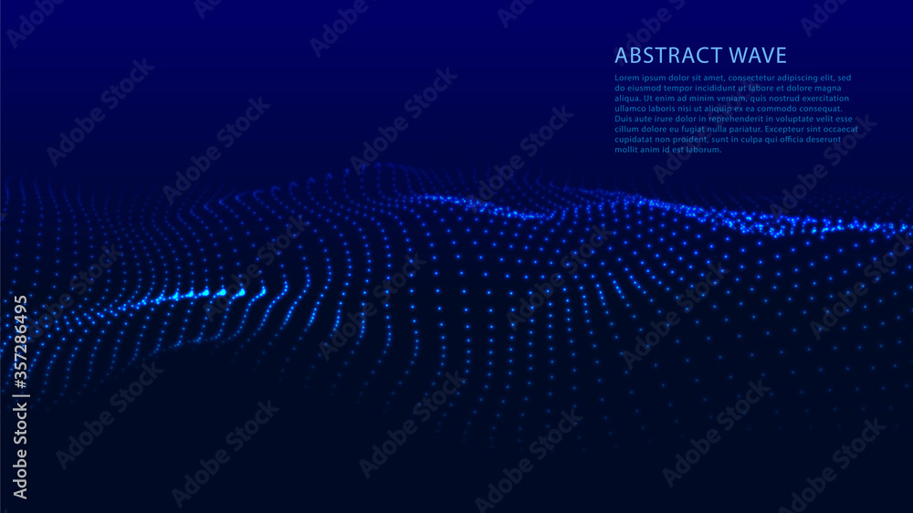 Poster vector abstract blue futuristic background. big data visualization. digital dynamic wave of particle