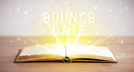 Open book with BOUNCE RATE inscription, social media concept