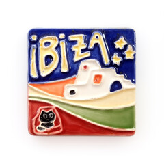 Magnetic souvenir from the island of Ibiza (Spain) isolated on white background