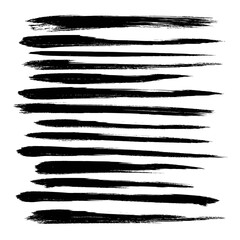 Abstract black long strokes of paint  isolated on a white background