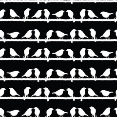 white birds Silhouettes on the lines geo black background design