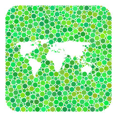Map of world mosaic created with rounded rectangle and carved shape. Vector map of world mosaic of round items in various sizes and green color tints. Designed for political and abstract posters.