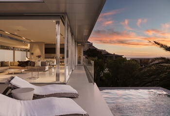 Sunset sky outside modern house