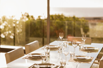 Set table in modern dining room