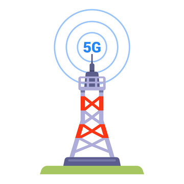 5G Tower On A White Background. High-speed Internet Of A New Generation. Flat Vector Illustration.