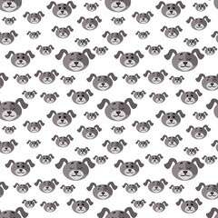 Seamless pattern with heads of cute dogs on a white background. Pets. Stock vector illustration for fabrics, bed and baby linen, wrapping paper, wallpaper.