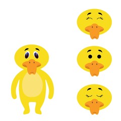 Cute duck torso with extra heads isolated on white background. Emotions of a bird. Lovely pets. Stock vector illustration for books and magazines, clothes, fabrics, postcards, internet.