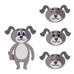 Cute dog torso with extra heads isolated on white background. Animal emotions. Lovely pets. Stock vector illustration for books and magazines, clothes, fabrics, postcards, internet.