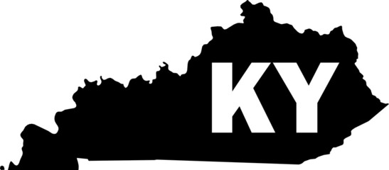 Black and White Silhouette Map of the US Commonwealth of Kentucky with it's Postal Code Abbreviation - obrazy, fototapety, plakaty