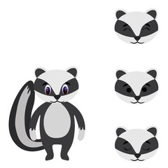 Cute torso of a badger with extra heads isolated on white background. Animal emotions. Cute wild animals. Stock vector illustration for books and magazines, clothes, fabrics, postcards, internet.