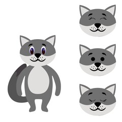 Cute wolf torso with extra heads isolated on white background. Animal emotions. Cute wild animals. Stock vector illustration for books and magazines, clothes, fabrics, postcards, internet.