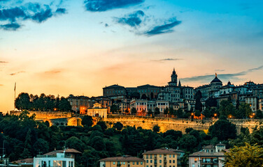 Fototapeta na wymiar Bergamo city at sunset, Italy