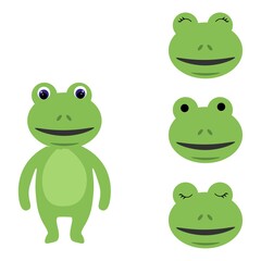 Cute torso of a frog with extra heads isolated on a white background. Animal emotions. Cute wild animals. Stock vector illustration for books and magazines, clothes, fabrics, postcards, internet.