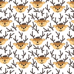 Seamless pattern with cute deer heads and antlers on a white background. Wild forest animals. Stock vector illustration for fabrics, bedding and baby linen, wrapping paper, wallpaper and other decor 