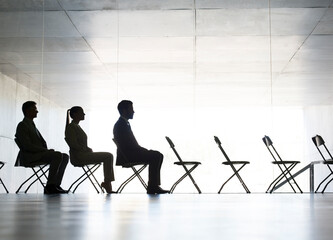 Business people sitting in office chairs in a row