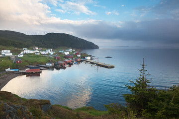 Village and dock along ocean
