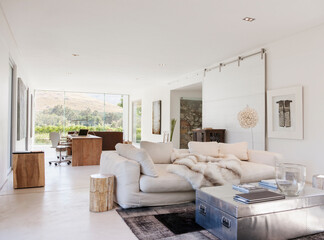 Modern home office and living room