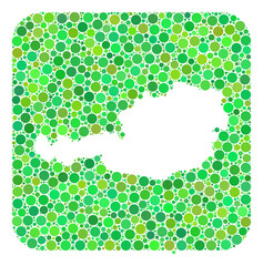 Map of Austria collage created with rounded rectangle and subtracted space. Vector map of Austria collage of dots in different sizes and green color tints.