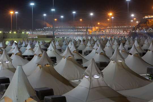 Mina in hajj, night time , Makkah, Saudi Arabia. Macca hajj time