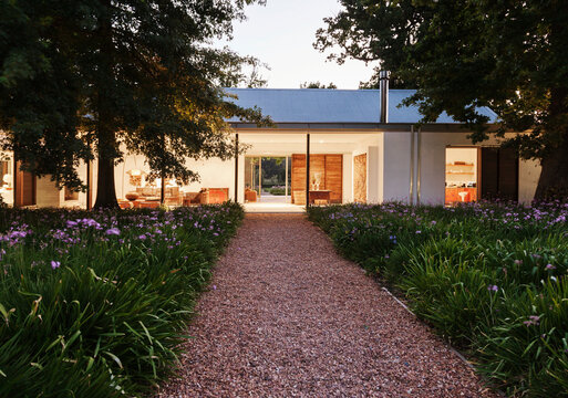 Gravel Walkway Leading To Modern House