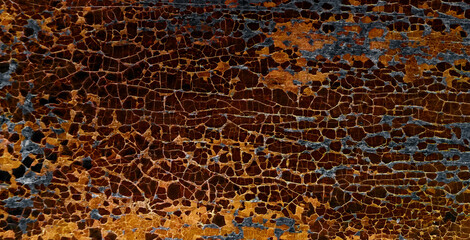 Aged dark crackled painted wood surface Vintage wooden wall or floor with cracked paint.