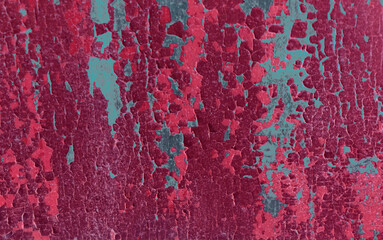 Aged magenta crackled painted wood surface Vintage wooden wall or floor with cracked paint.
