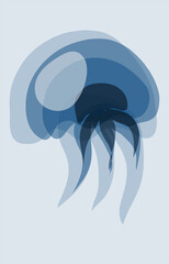 blue jellyfish on blue background. Vector sea logo.