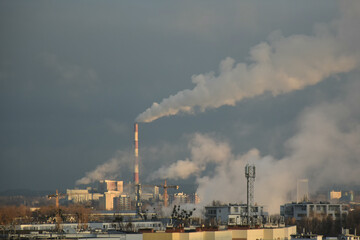 Smoke from power plant chimney, Poznan Poland