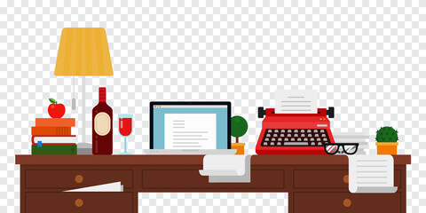 The desktop writer, copywriter flat design vector illustration on transparent background.