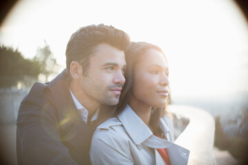 Couple on urban balcony