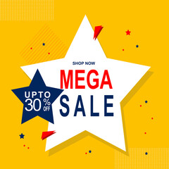 stock vector mega sale yellow star geometric banner