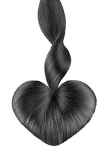 Heart made by natural black hair on white background, isolated