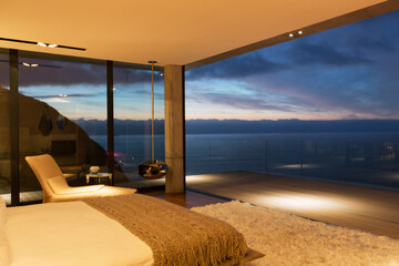 Modern bedroom overlooking ocean