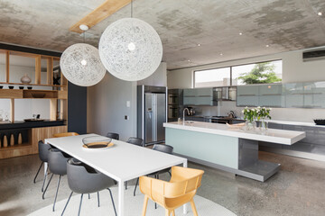 Modern dining room and kitchen