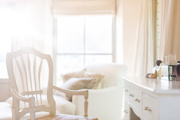 Armchair at vanity of rustic house