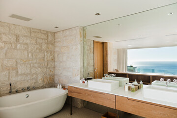 Modern bathroom with ocean view