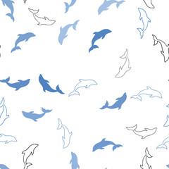 Light BLUE vector seamless texture with dolphins.