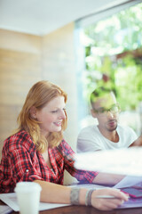 People working together in cafe